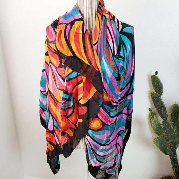 Rare Vintage Jean Claude Jitrois 80s Silk Scarf Large Shawl - Picture 5 of 16